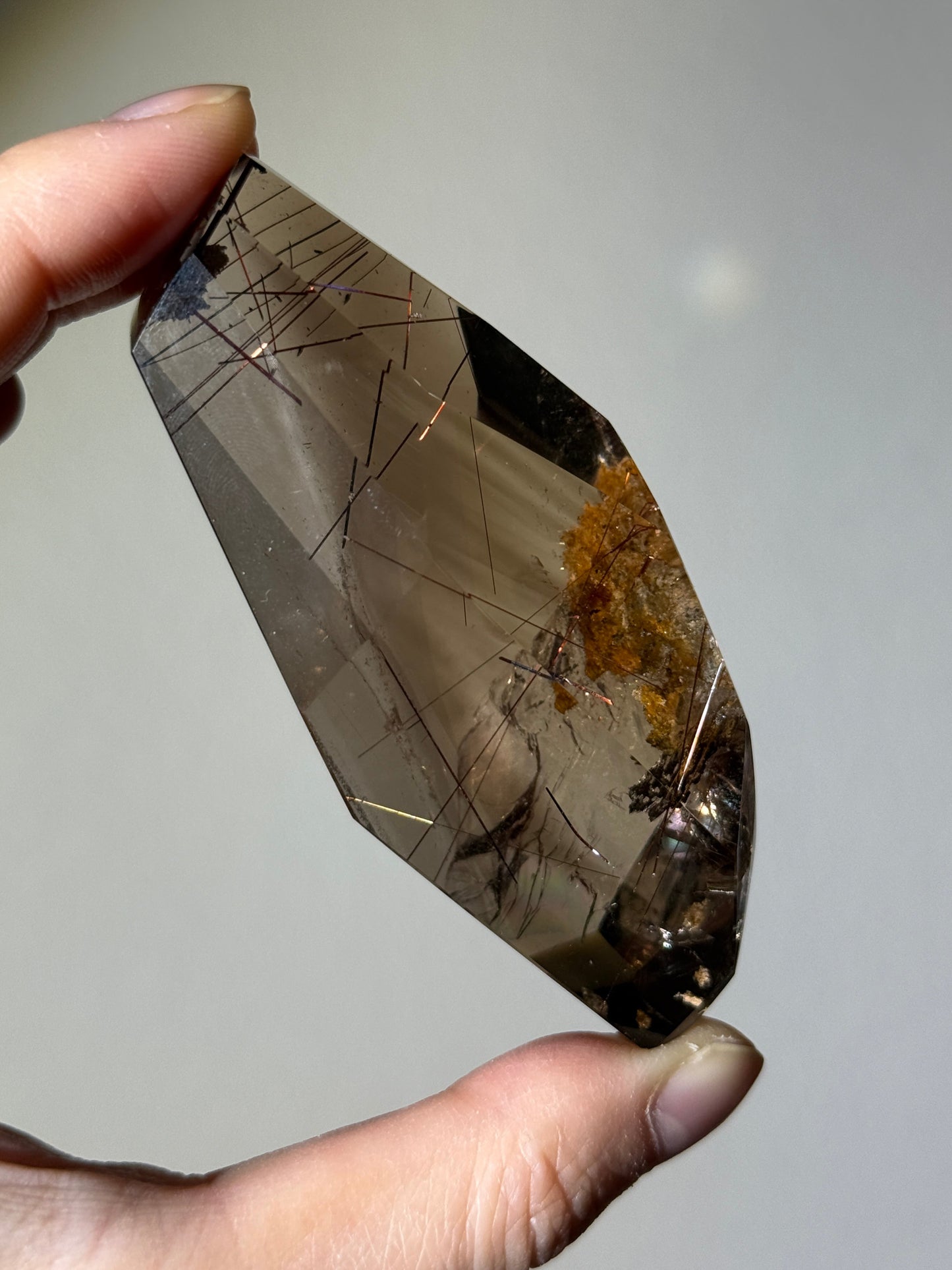 Large Phantom Smoky Quartz Freeform With Red Rutile & Lodalite, Brazil