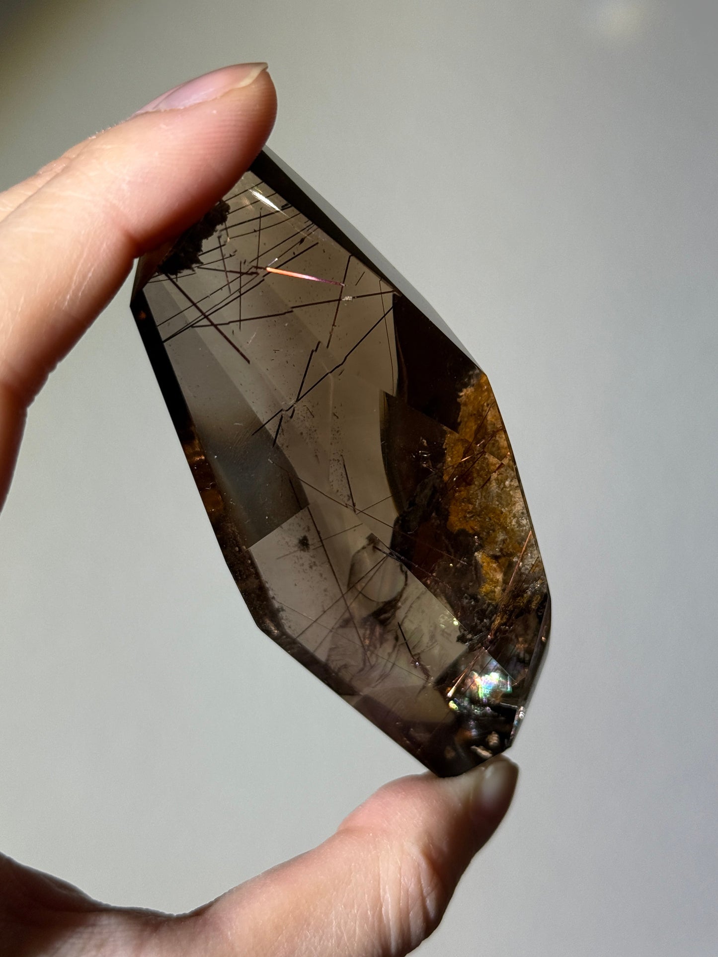 Large Phantom Smoky Quartz Freeform With Red Rutile & Lodalite, Brazil