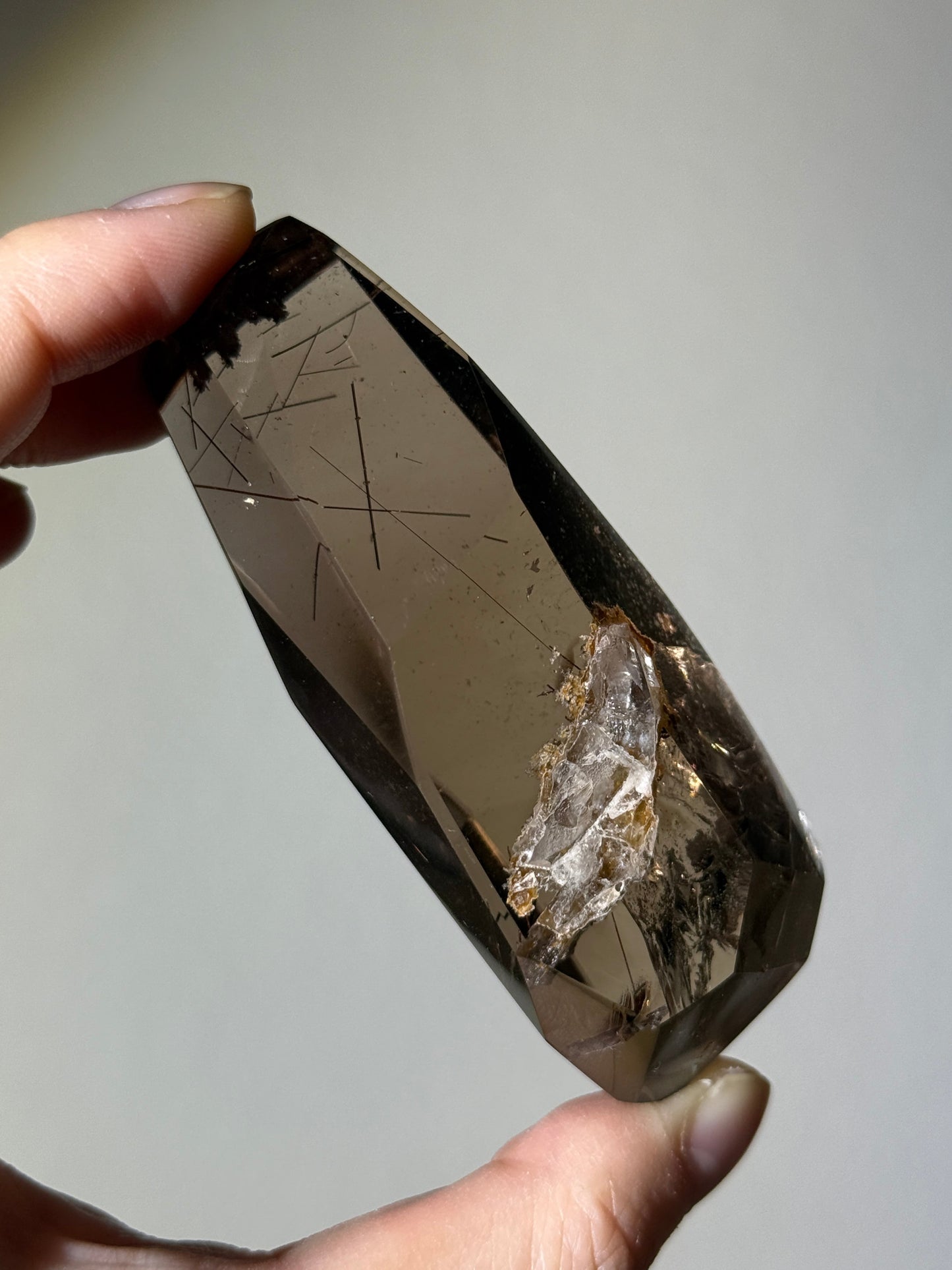 Large Phantom Smoky Quartz Freeform With Red Rutile & Lodalite, Brazil