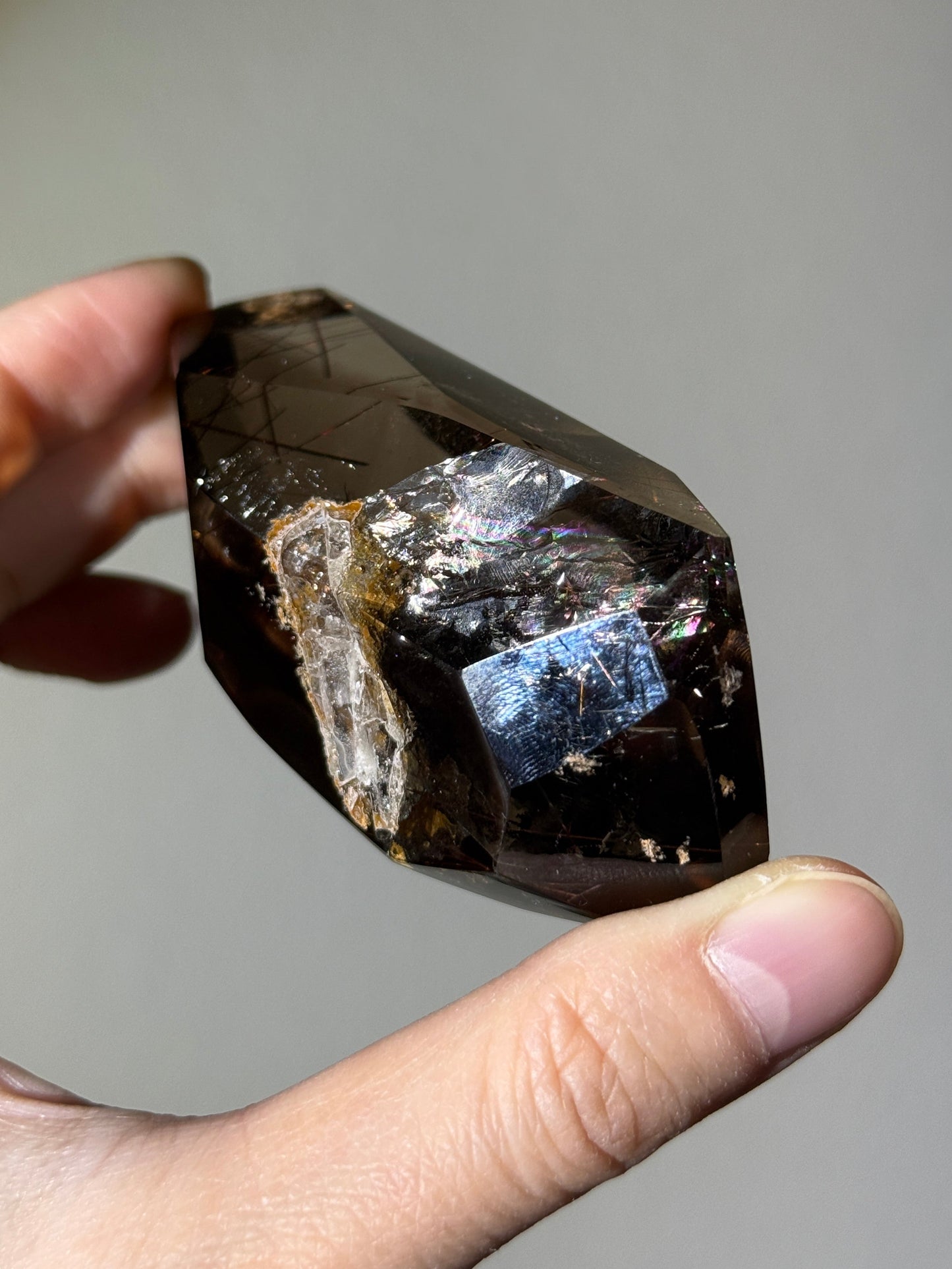 Large Phantom Smoky Quartz Freeform With Red Rutile & Lodalite, Brazil