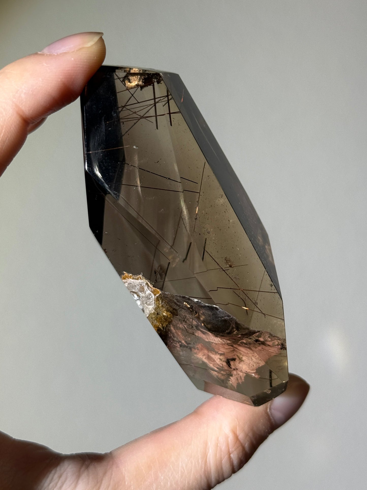Large Phantom Smoky Quartz Freeform With Red Rutile & Lodalite, Brazil