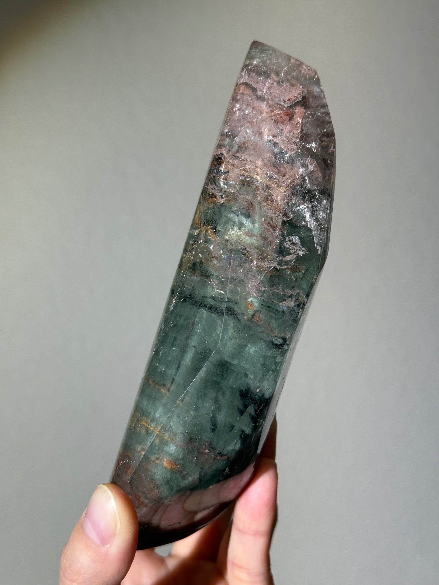 Statement Garden Quartz Freeform With Black Amphibole, Zambia