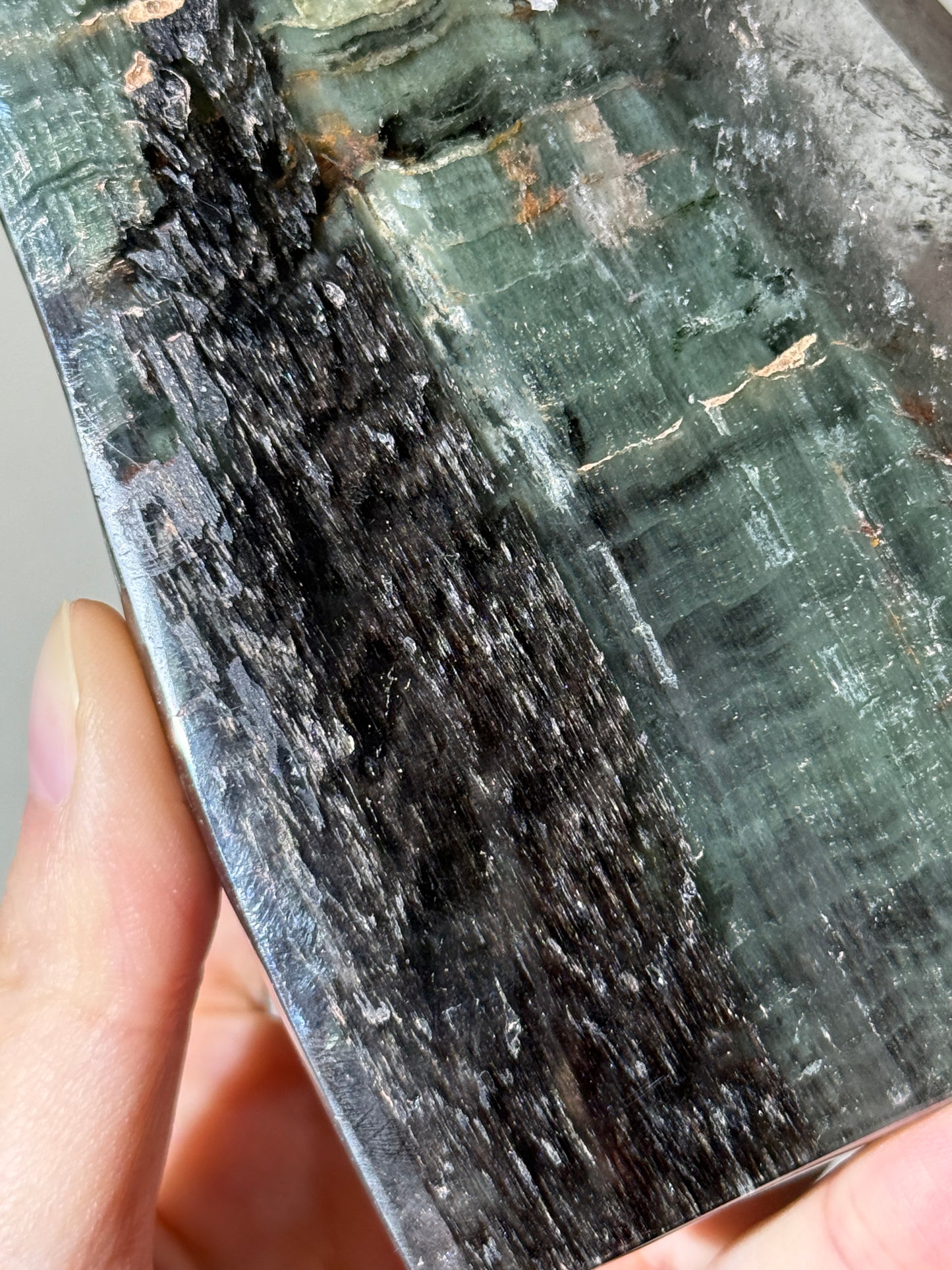 Statement Garden Quartz Freeform With Black Amphibole, Zambia