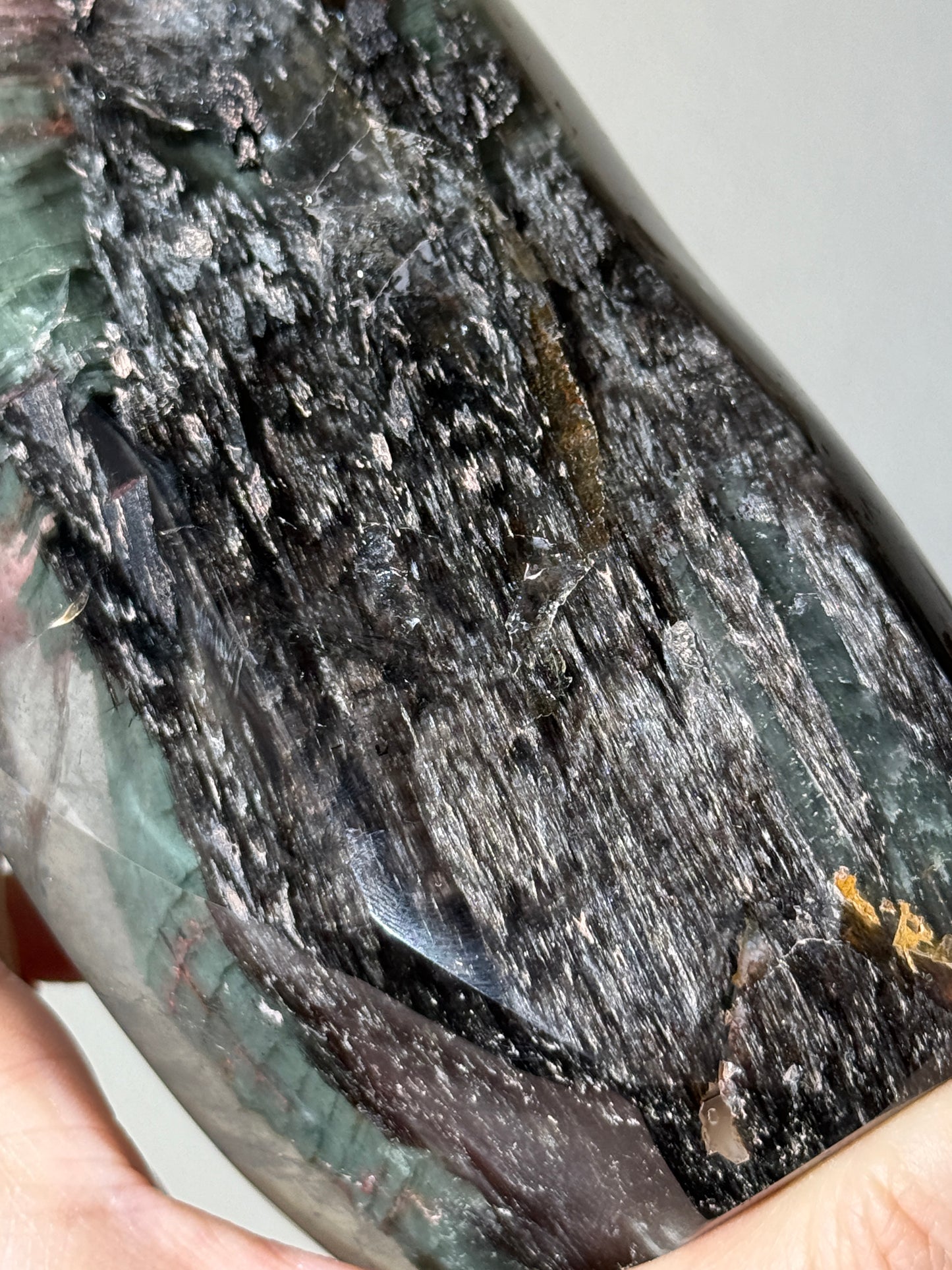 Statement Garden Quartz Freeform With Black Amphibole, Zambia