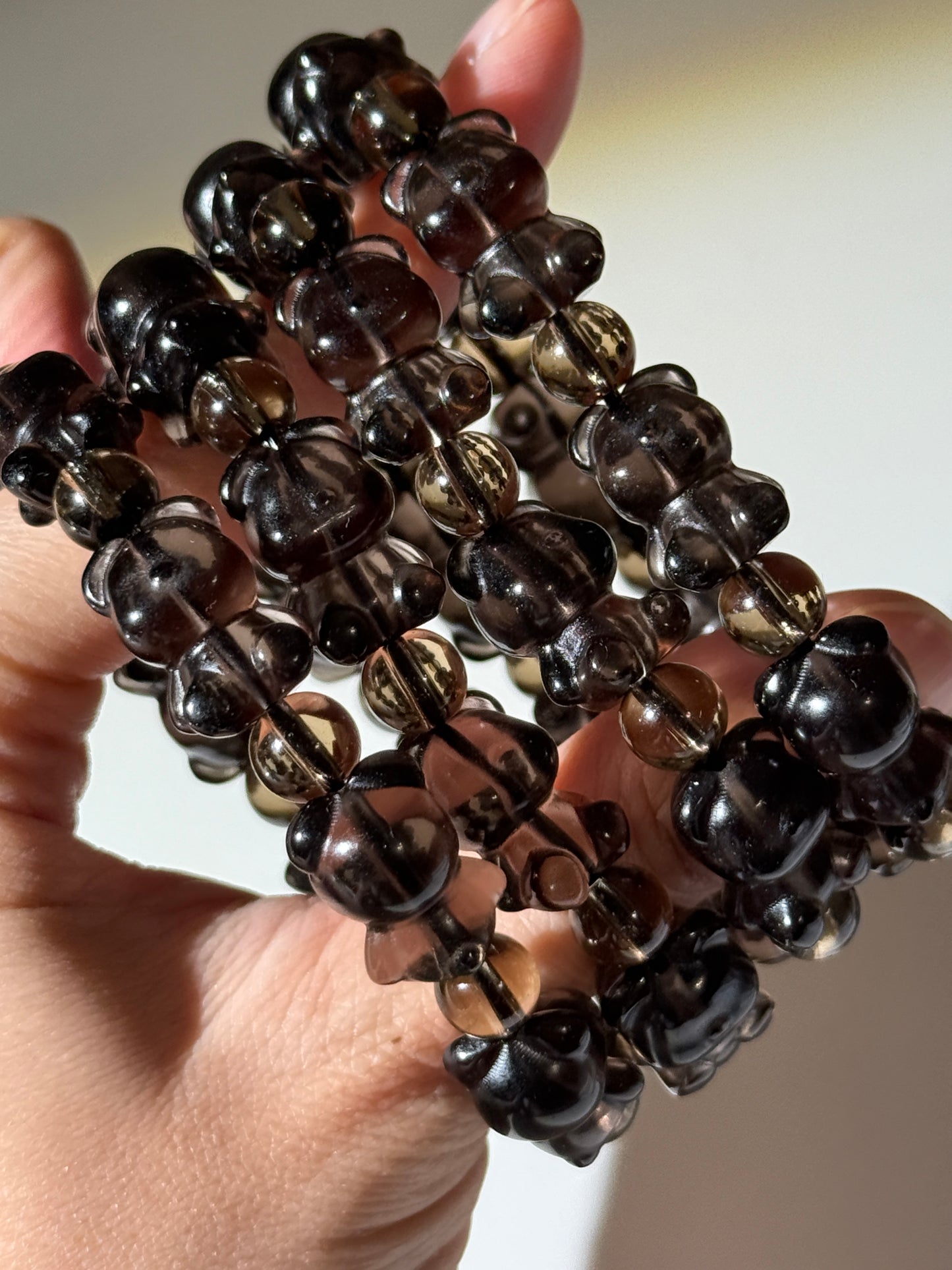 Ice Obsidian Bear Carving Bracelets, 12mm