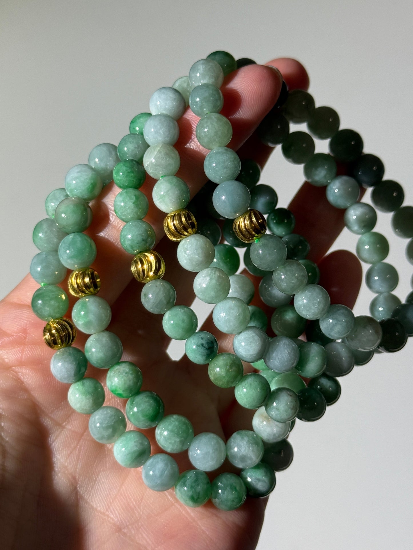 Burmese Green Jade With Gold Charm Bracelets, 7mm