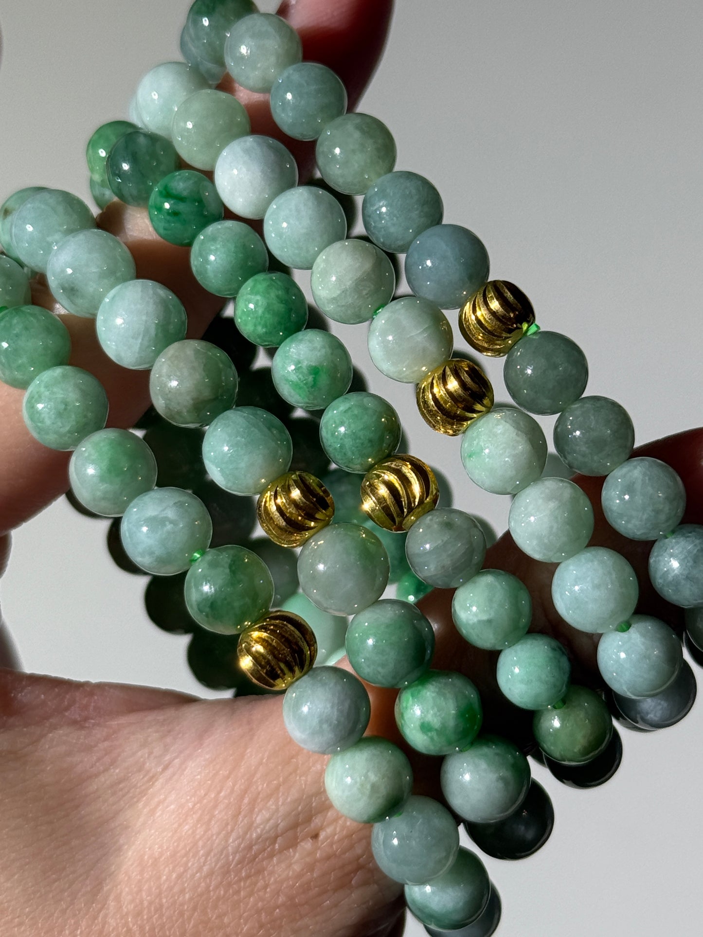 Burmese Green Jade With Gold Charm Bracelets, 7mm
