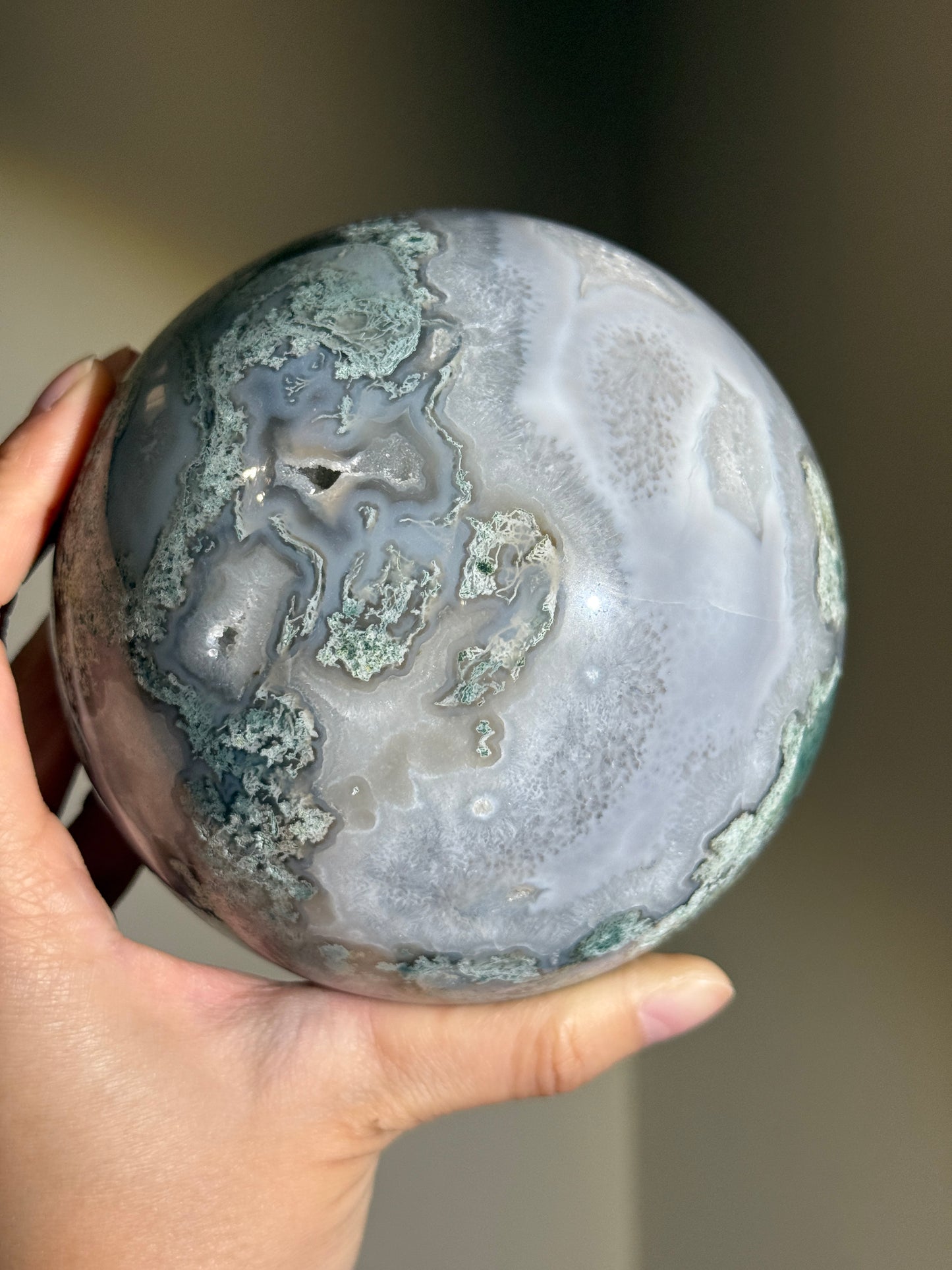 Statement Quartzy Moss Agate Sphere With Banding, India