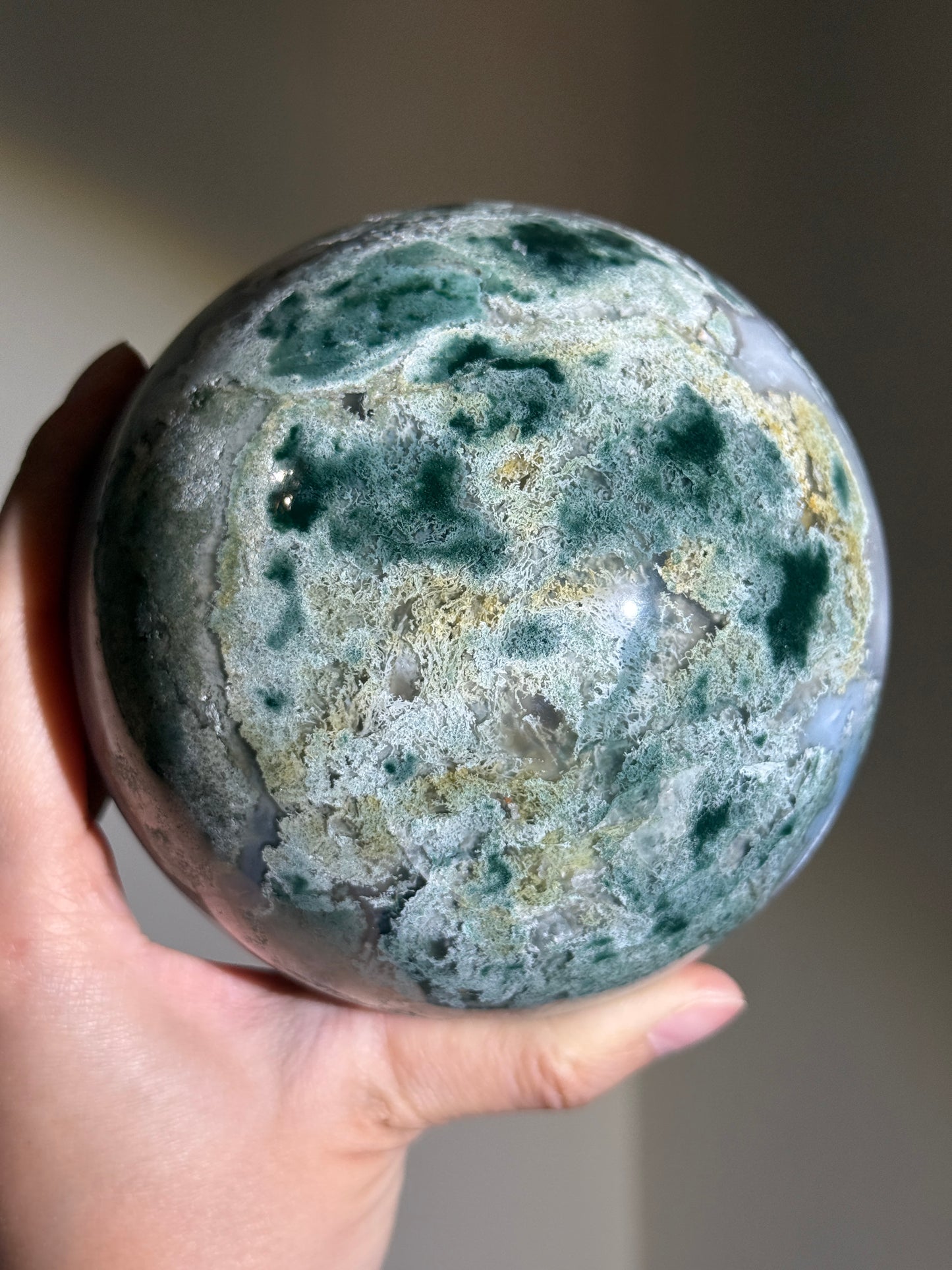 Statement Quartzy Moss Agate Sphere With Banding, India