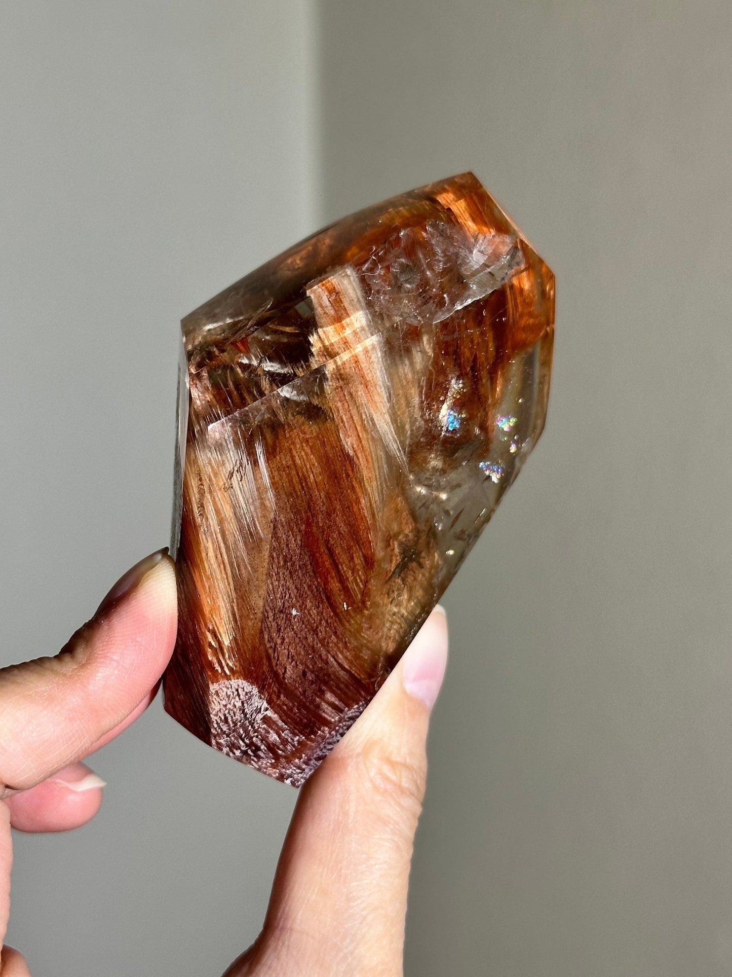 Amphibole Quartz With Rainbows, Amphibole Quartz, angel phantom quartz, red amphibole, Rabbit hair quartz