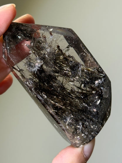 Rare Large Black Feather Rutile In Quartz Tower, Brazil