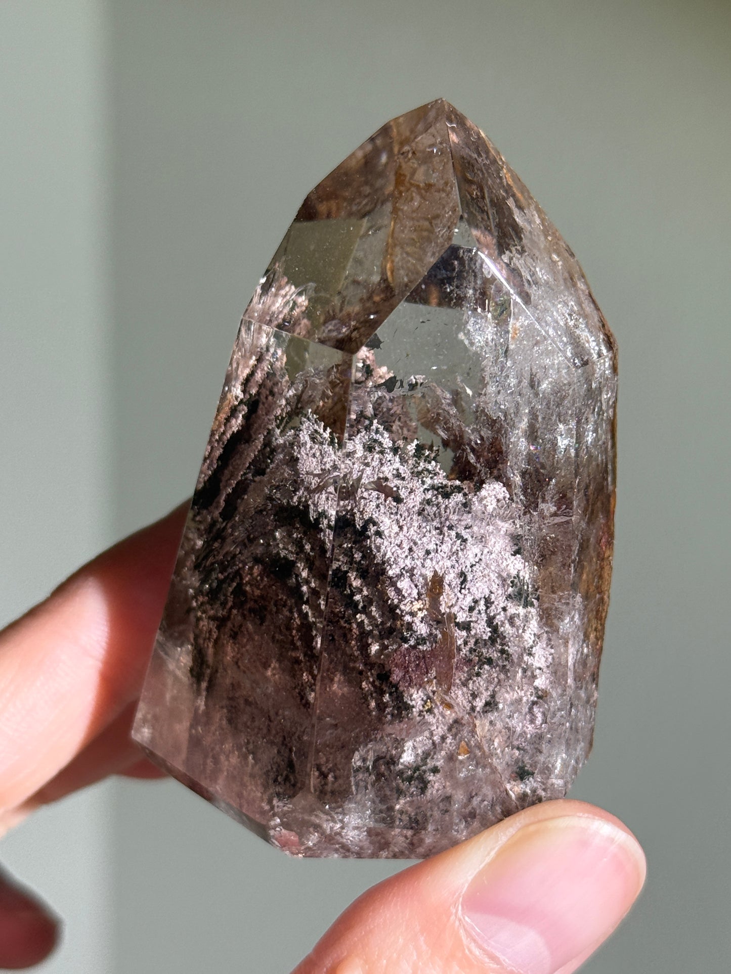 High Quality Large Phantom Pink Garden Quartz Tower, Brazil