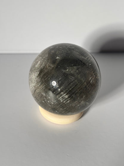 Unique Spooky White Layered Lodalite With Black Rutile Sphere, Brazil