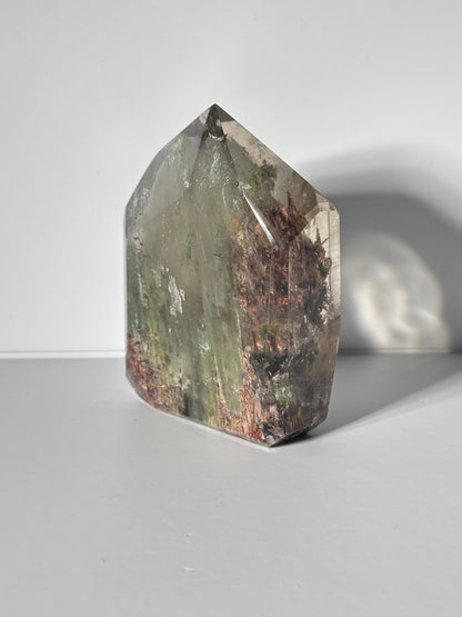 Large Collector’s Grade Bicolor Epidote x Green Amphibole Quartz Tower, Zambia