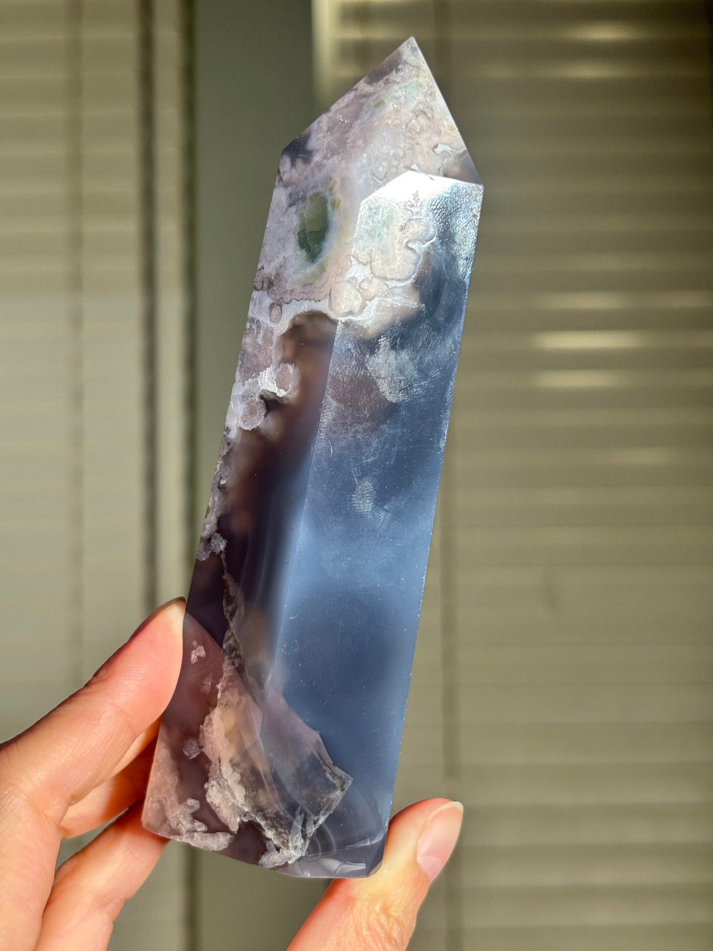 Statement Large Chunky Rare Black & Green Flower Agate Tower, Madagascar