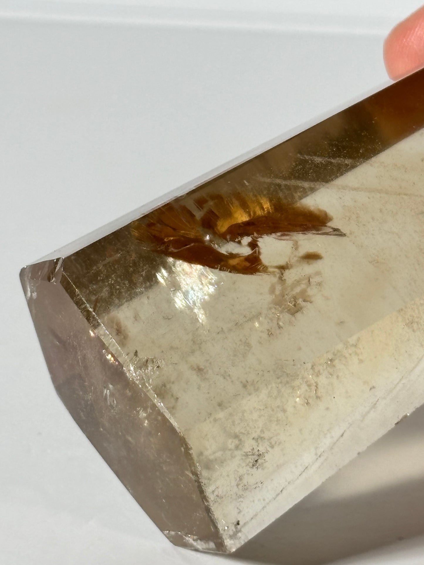 Large Natural Honey Citrine With White Phantom Inclusion Tower, Brazil