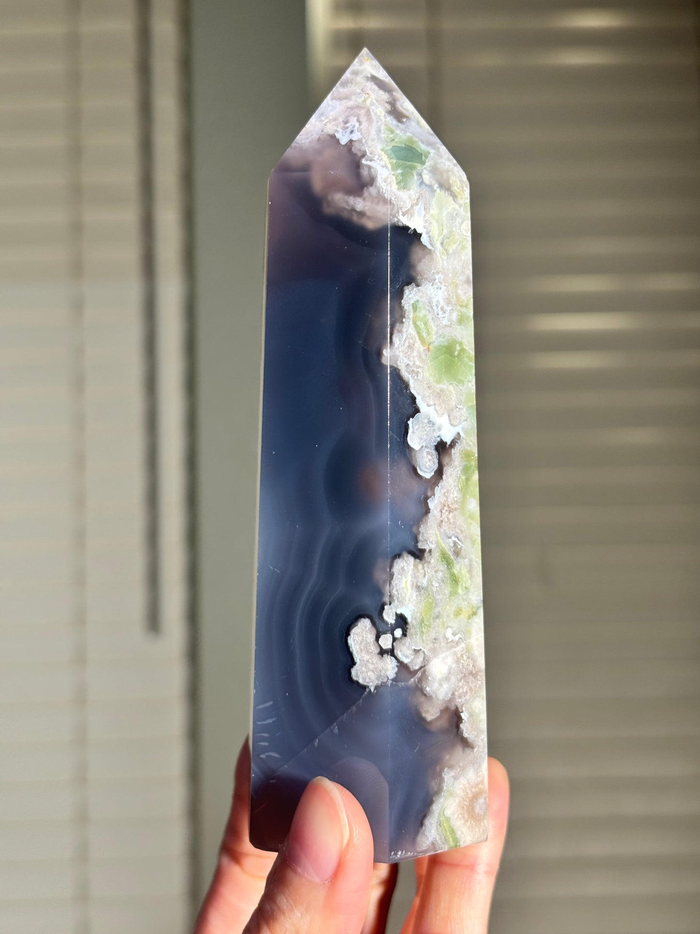 Statement Large Chunky Rare Black & Green Flower Agate Tower, Madagascar