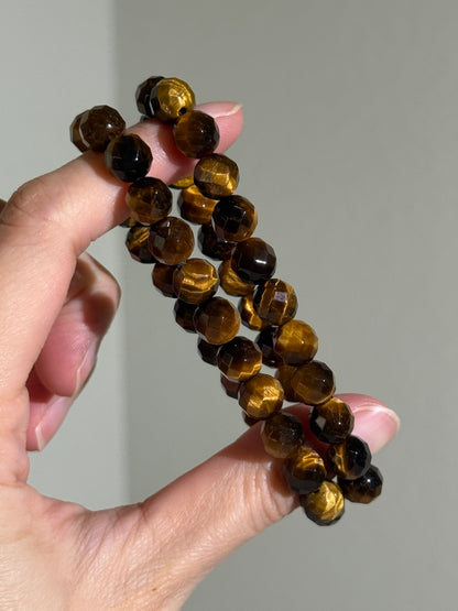Faceted Tiger Eye Bracelets, 8mm