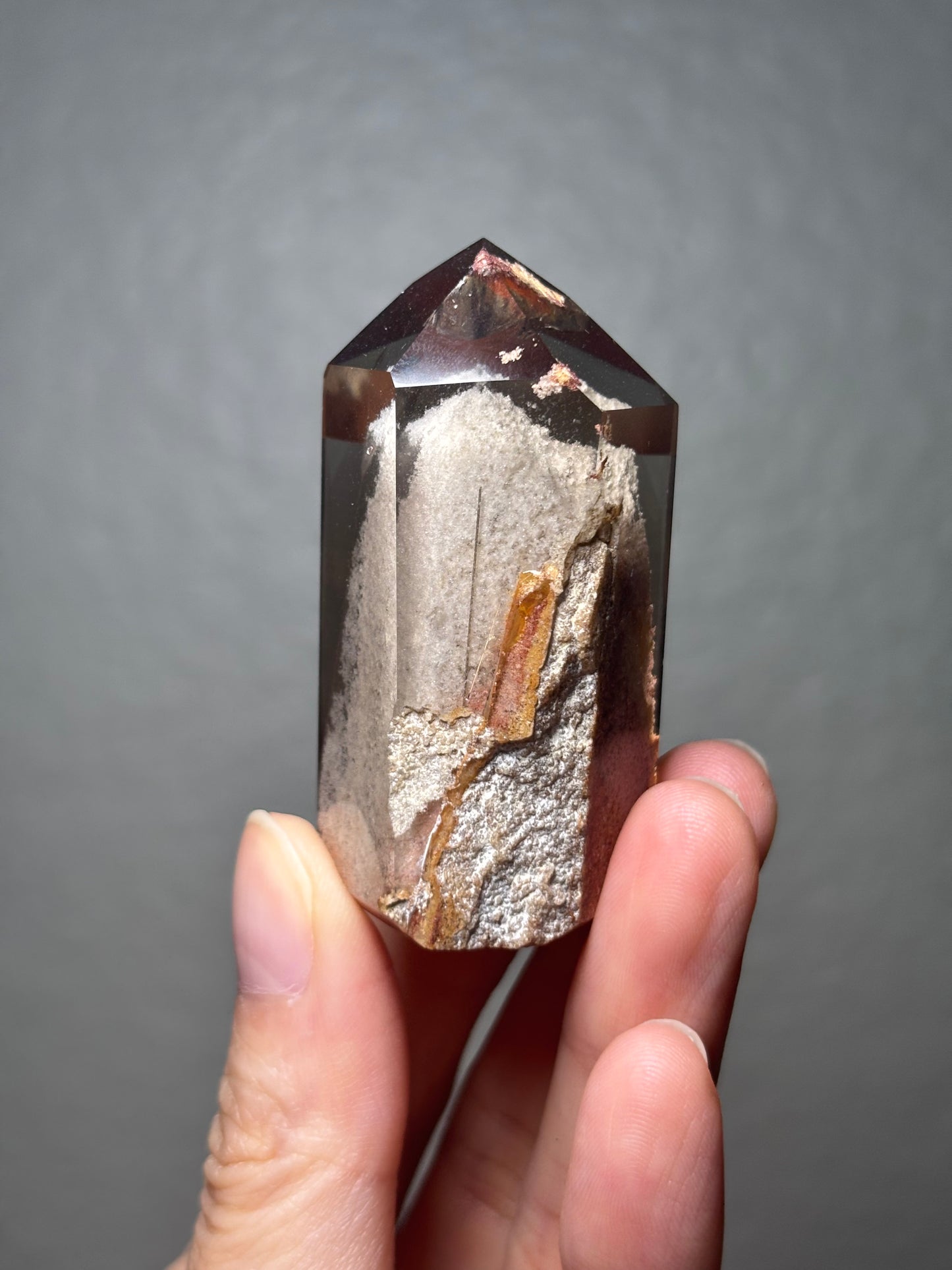 High Quality Water Clear Phantom Smoky Quartz With Phantom Pink Lodalite Tower, Brazil