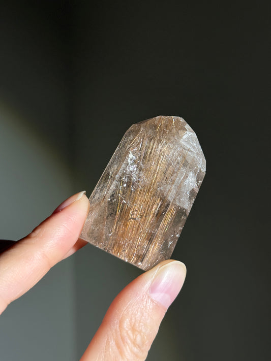 High Quality Unique Bronze Copper Rutile in Quartz Tower With Penetrators, Brazil