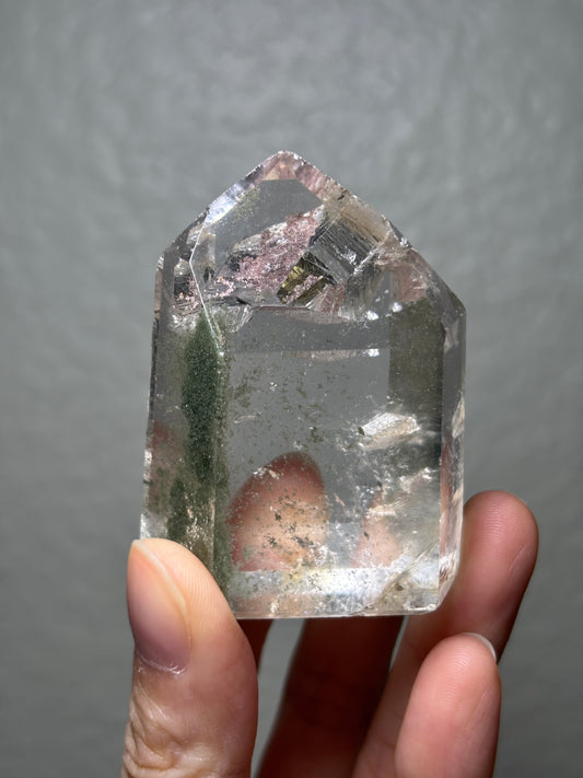 High Quality Water Clear Green Chlorite x Penetrator Quartz Tower, Brazil