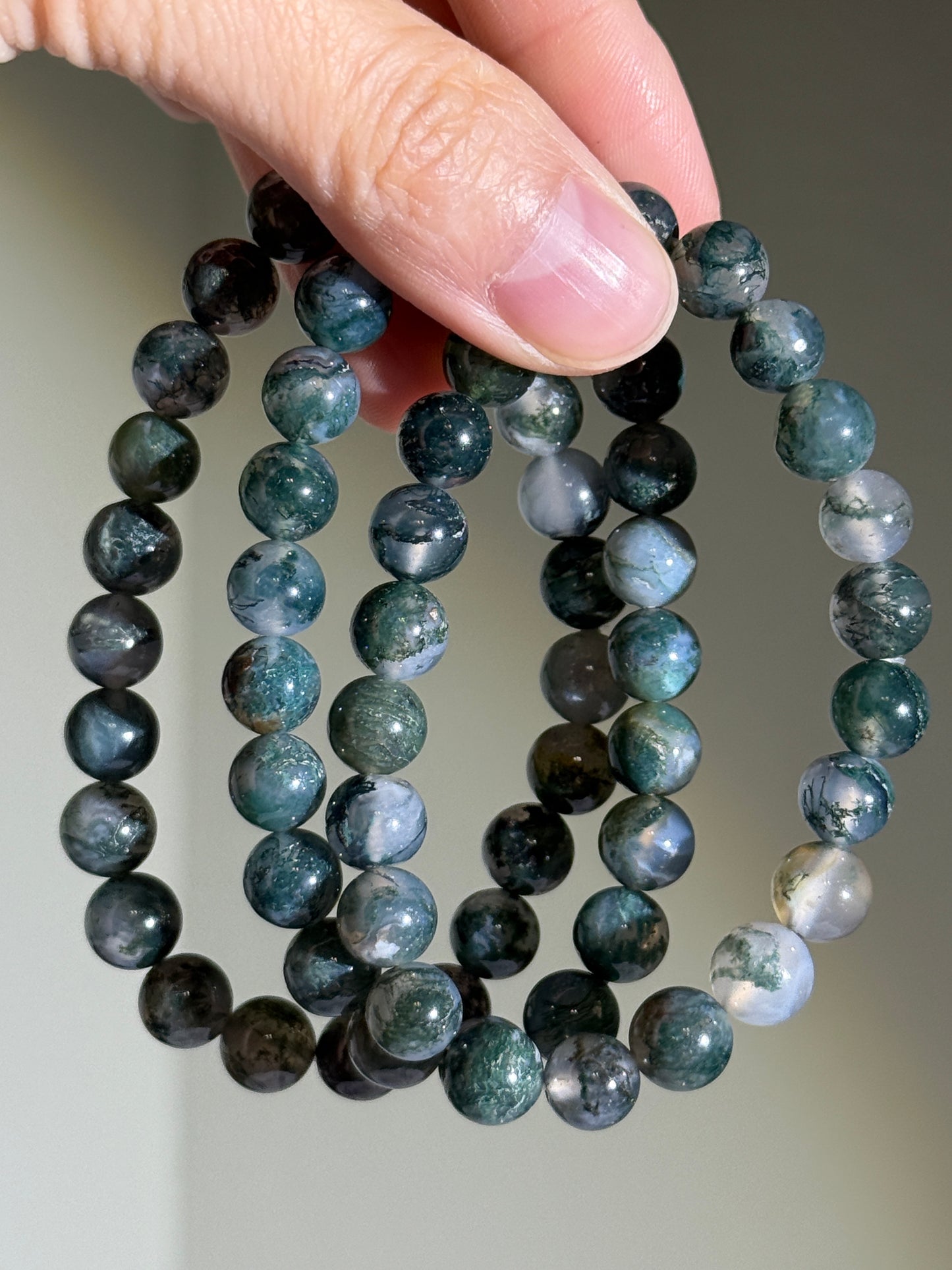 Translucent Moss Agate Bracelets, 8.5mm