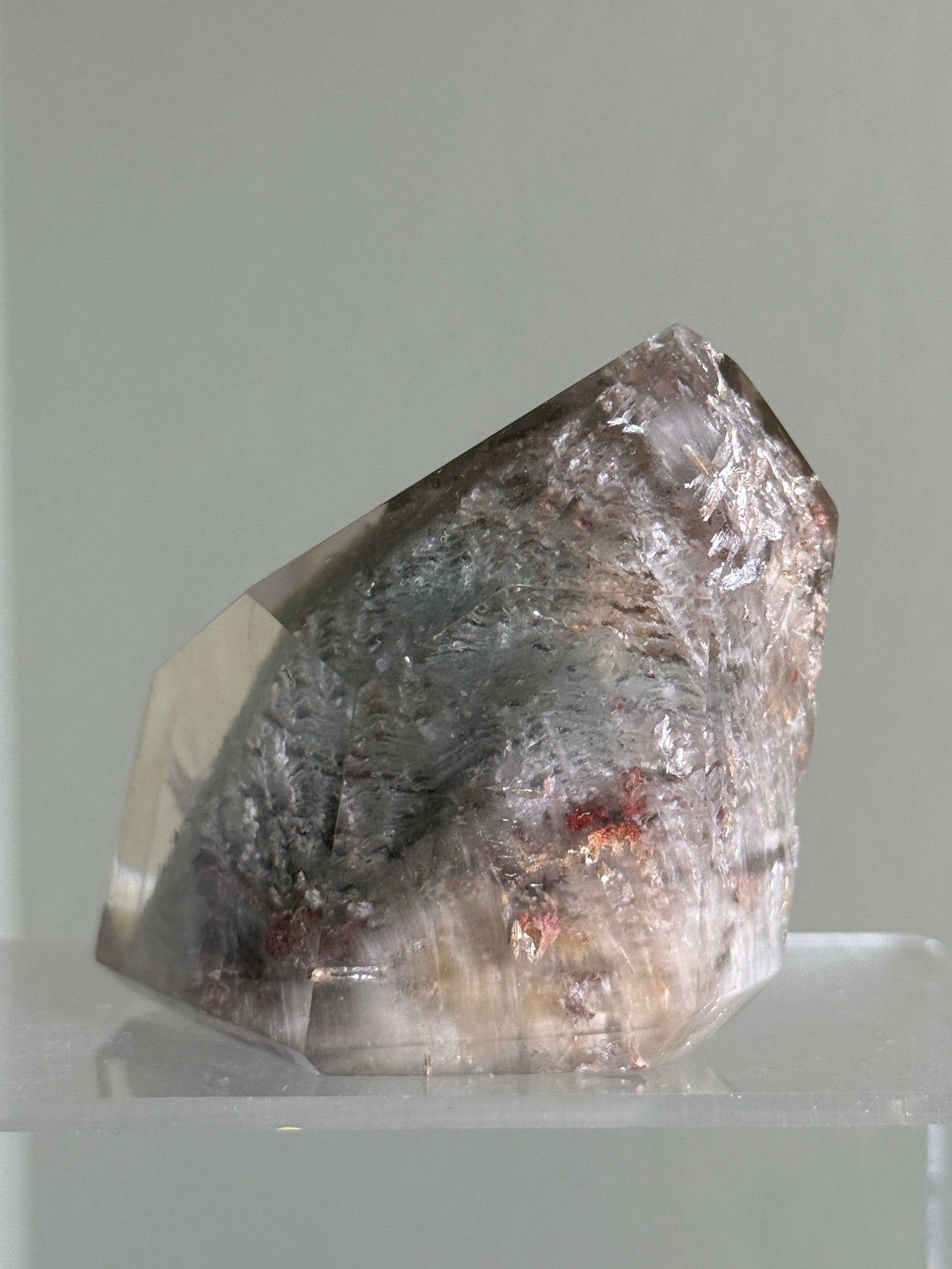 Large Dreamy Sage Green Layered Lodalite x Amphibole In Quartz Freeform, Brazil