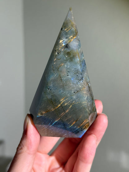 Gorgeous Blue & Orange Labradorite Pyramid, Madagascar