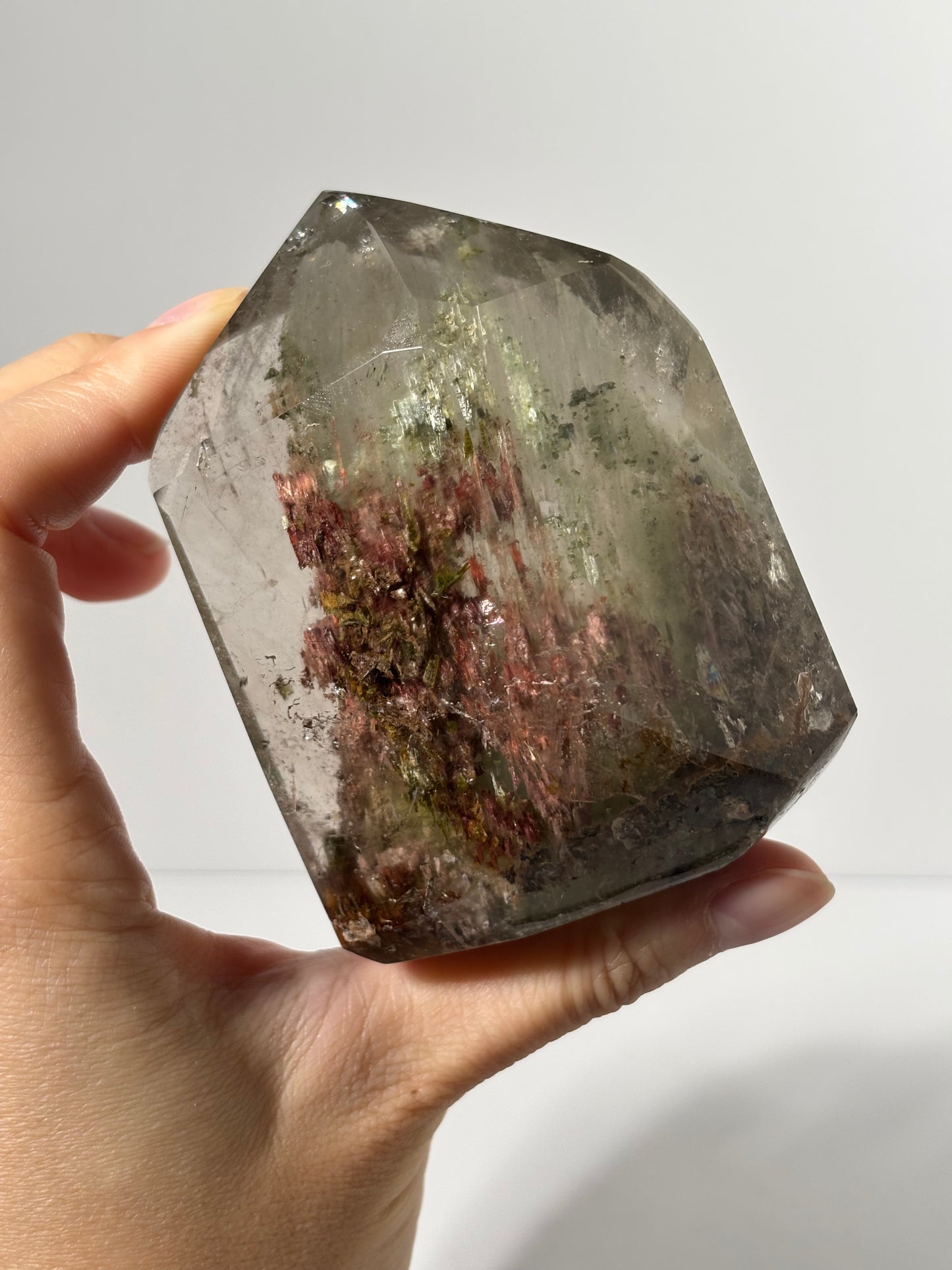 Large Collector’s Grade Bicolor Epidote x Green Amphibole Quartz Tower, Zambia