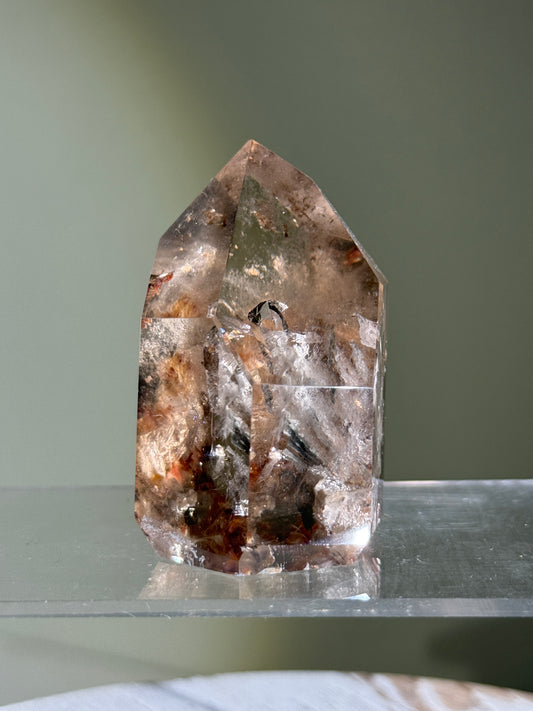 Large Chunky Rare Smoky Quartz Tower With Lodolite, Amphibole & Manifestation Quartz, Brazil