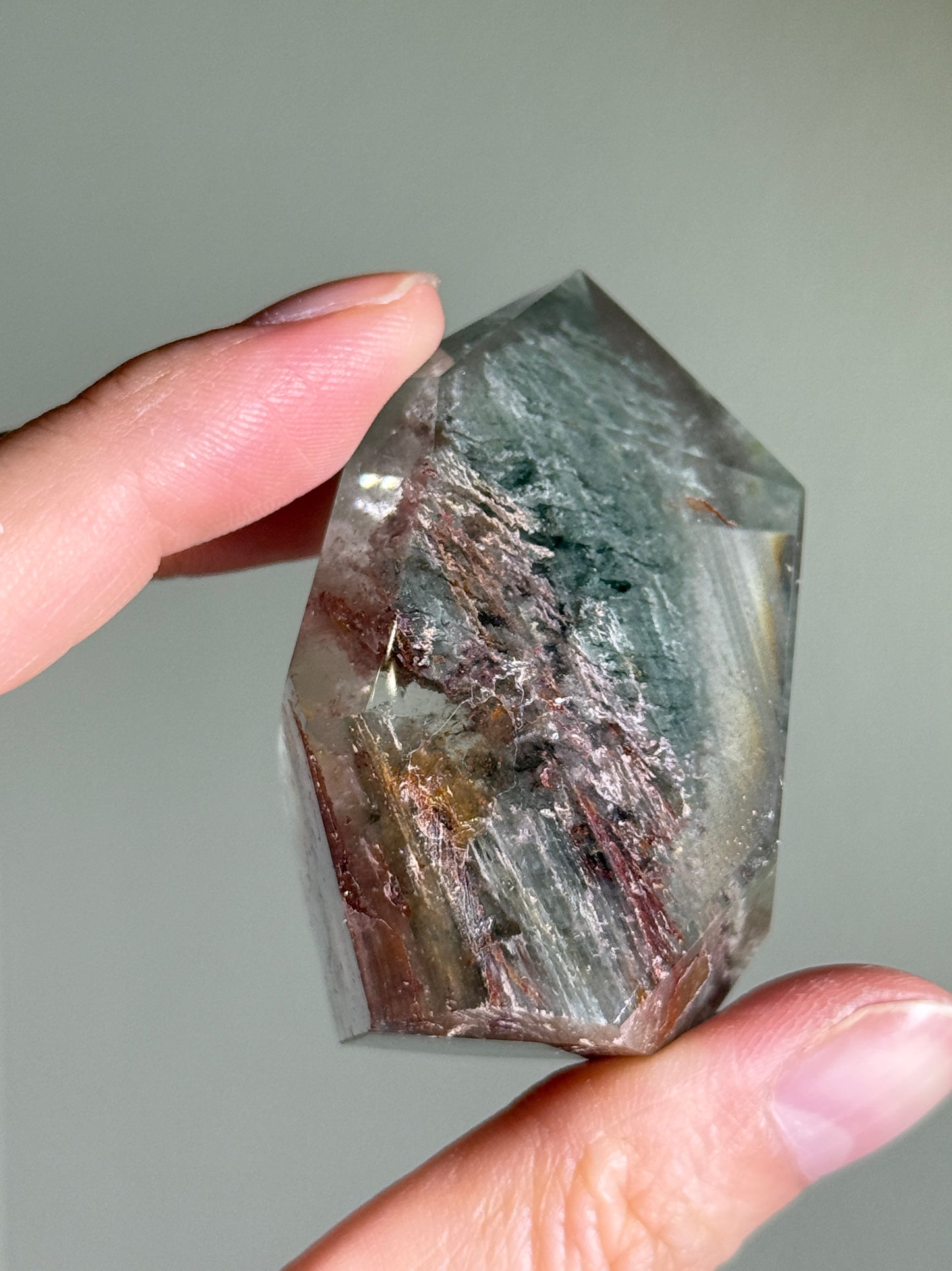 High Quality Water Clear Mint Green & Pink Layered Garden Quartz Tower, Zambia