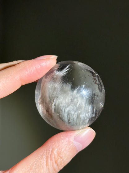 Rare Collector's Grade Gray Amphibole Quartz Sphere, Brazil