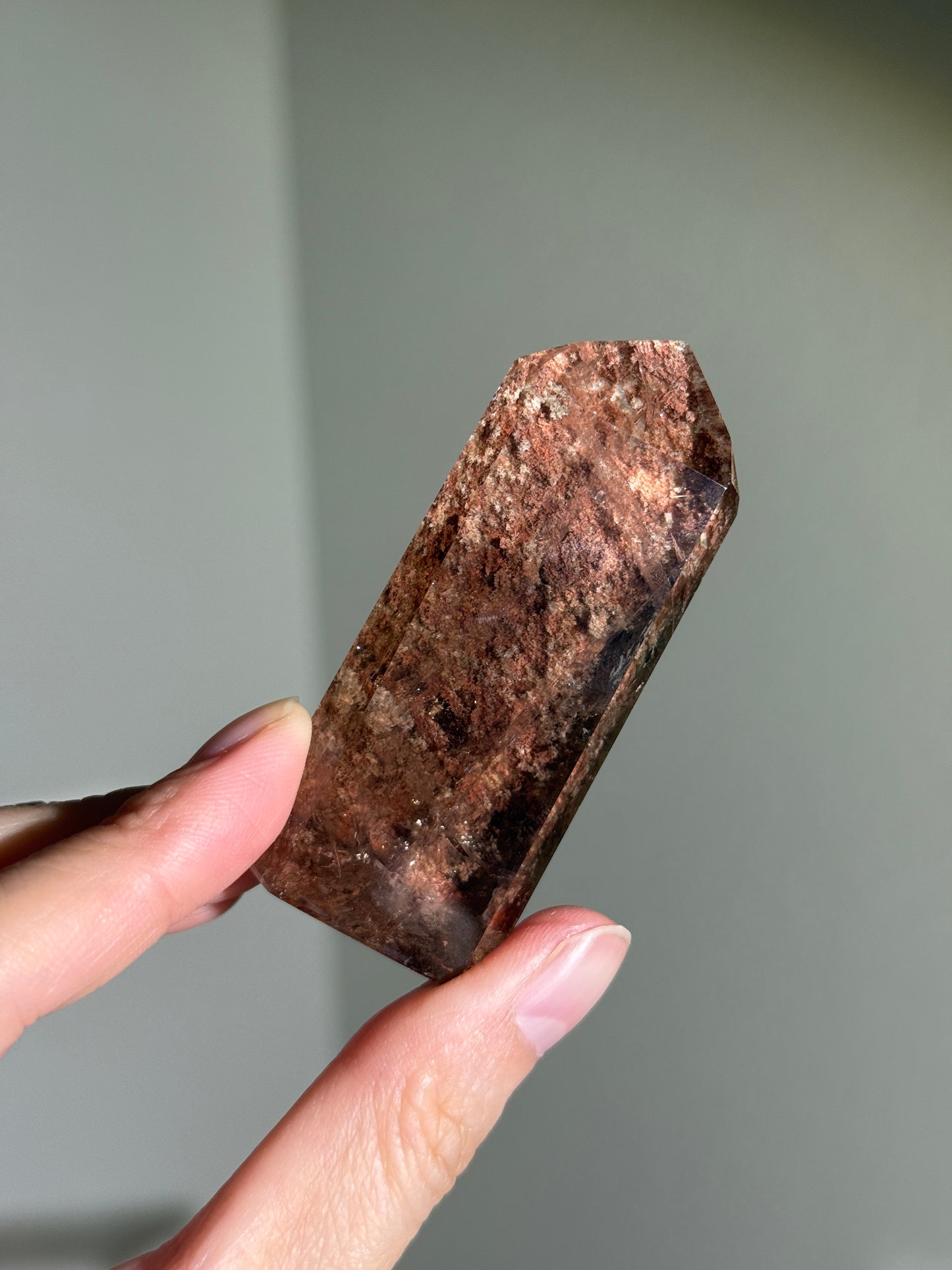 Rare Pink Lodalite in Smoky Quartz Tower, Brazil