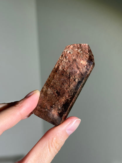 Rare Pink Lodalite in Smoky Quartz Tower, Brazil