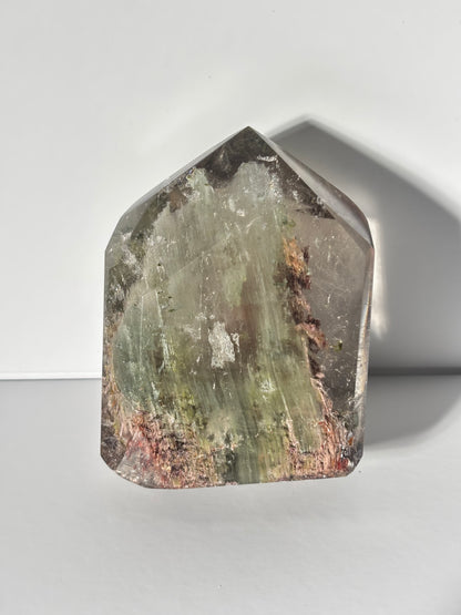 Large Collector’s Grade Bicolor Epidote x Green Amphibole Quartz Tower, Zambia