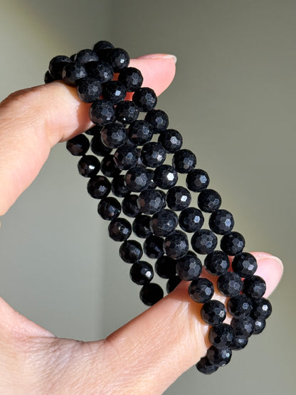 Faceted Black Tourmaline Bracelets, 6.5mm
