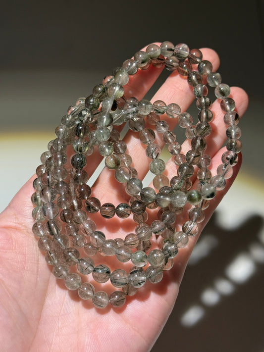 Green Tourmaline in Quartz Bracelets, 5.5-7mm