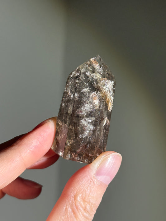 Uncommon Smoky Quartz Tower With Manifestation Quartz, Rutile & Lodolite, Brazil