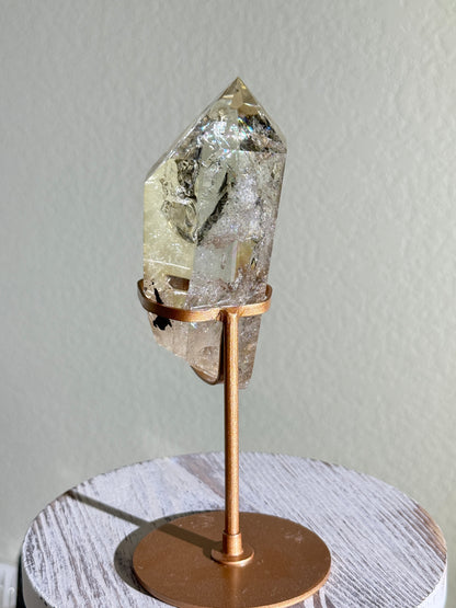 Statement Natural Champagne Rainbow Citrine Point On Customized Stand, Brazil
