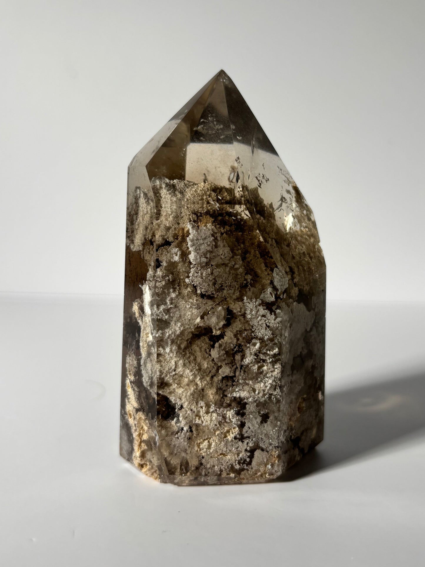 Statement Large Moody Smoky Quartz Tower With White Lodalite & Rutile, Brazil