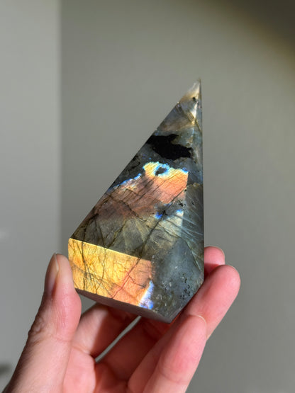 Gorgeous Blue & Orange Labradorite Pyramid, Madagascar