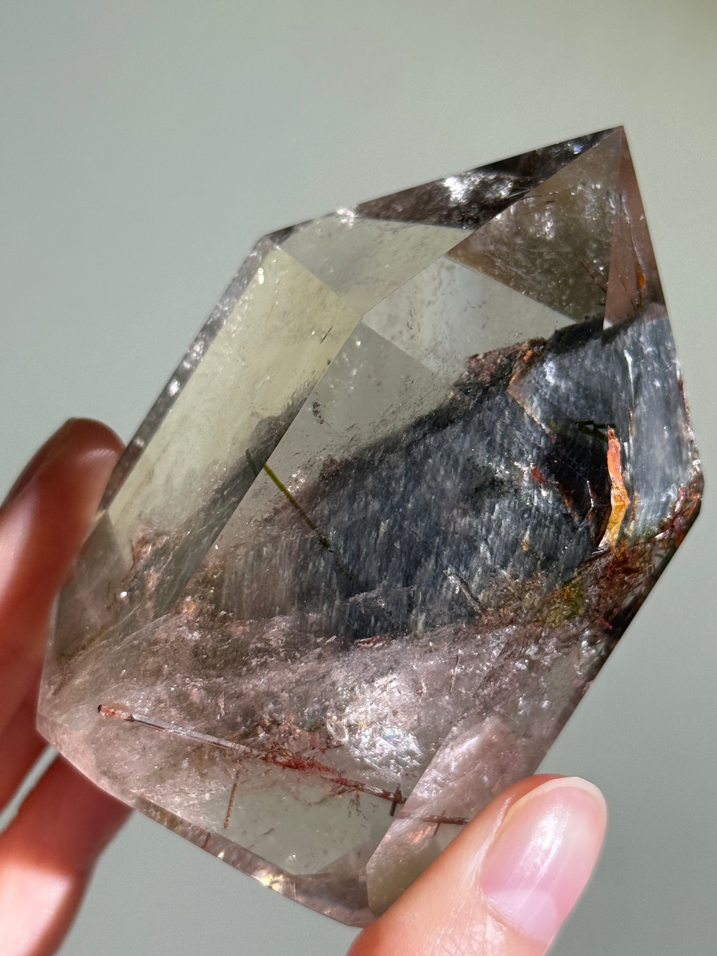 Rare Large Grey Amphibole On Lodalite With Red & Green Epidote in Quartz Tower, Zambia