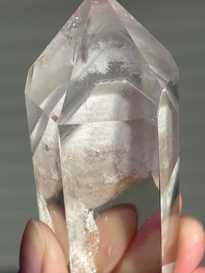 Large Chunky White Phantom Lodalite Tower With Manifestation Quartz, Brazil