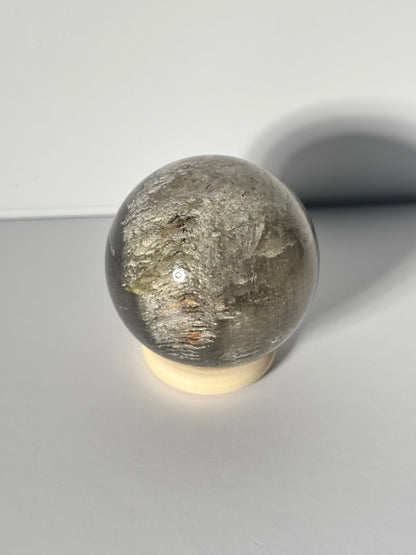 Unique Spooky White Layered Lodalite With Black Rutile Sphere, Brazil