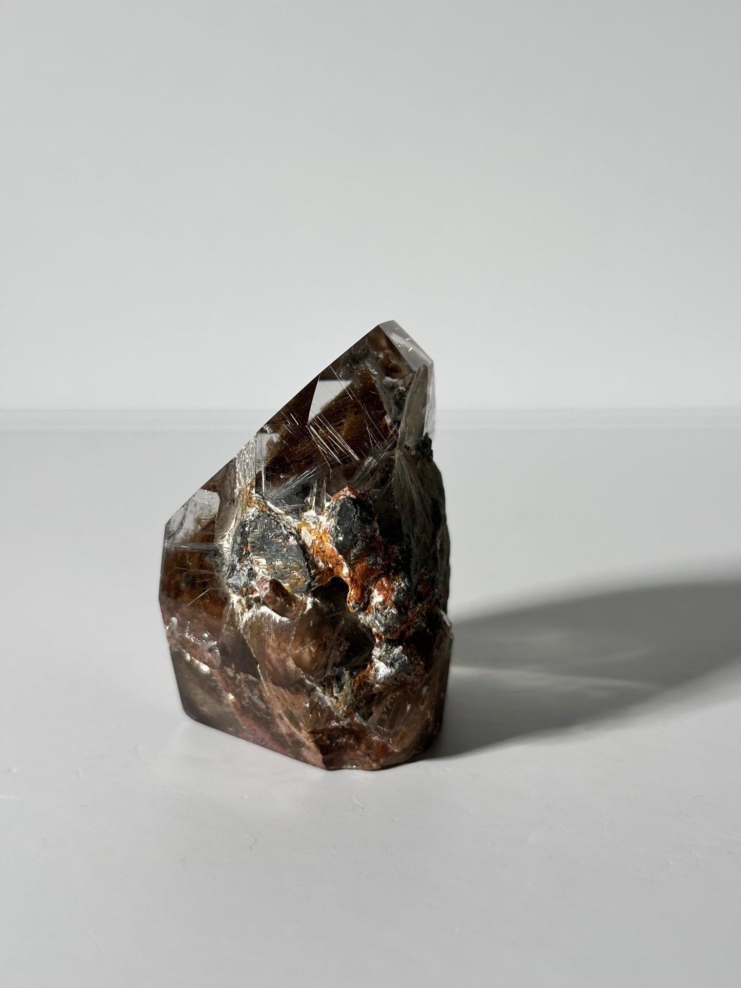 Rare Brown Phantom Lodalite Quartz Tower With Silver Rutile, Brazil