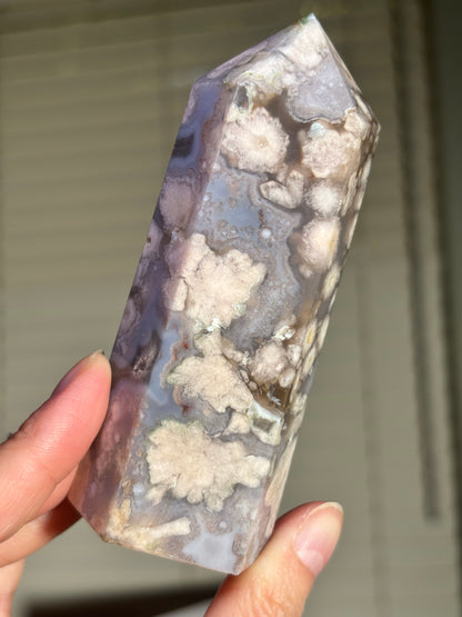 Quartzy Blue Flower Agate Tower, Madagascar