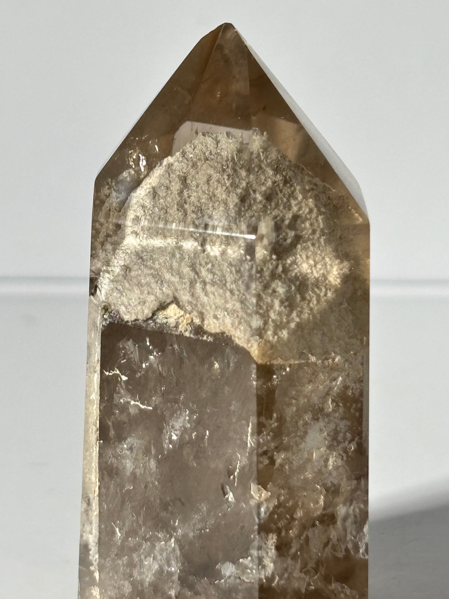 High Quality White Phantom Lodalite in Light Smoky Quartz Tower, Brazil