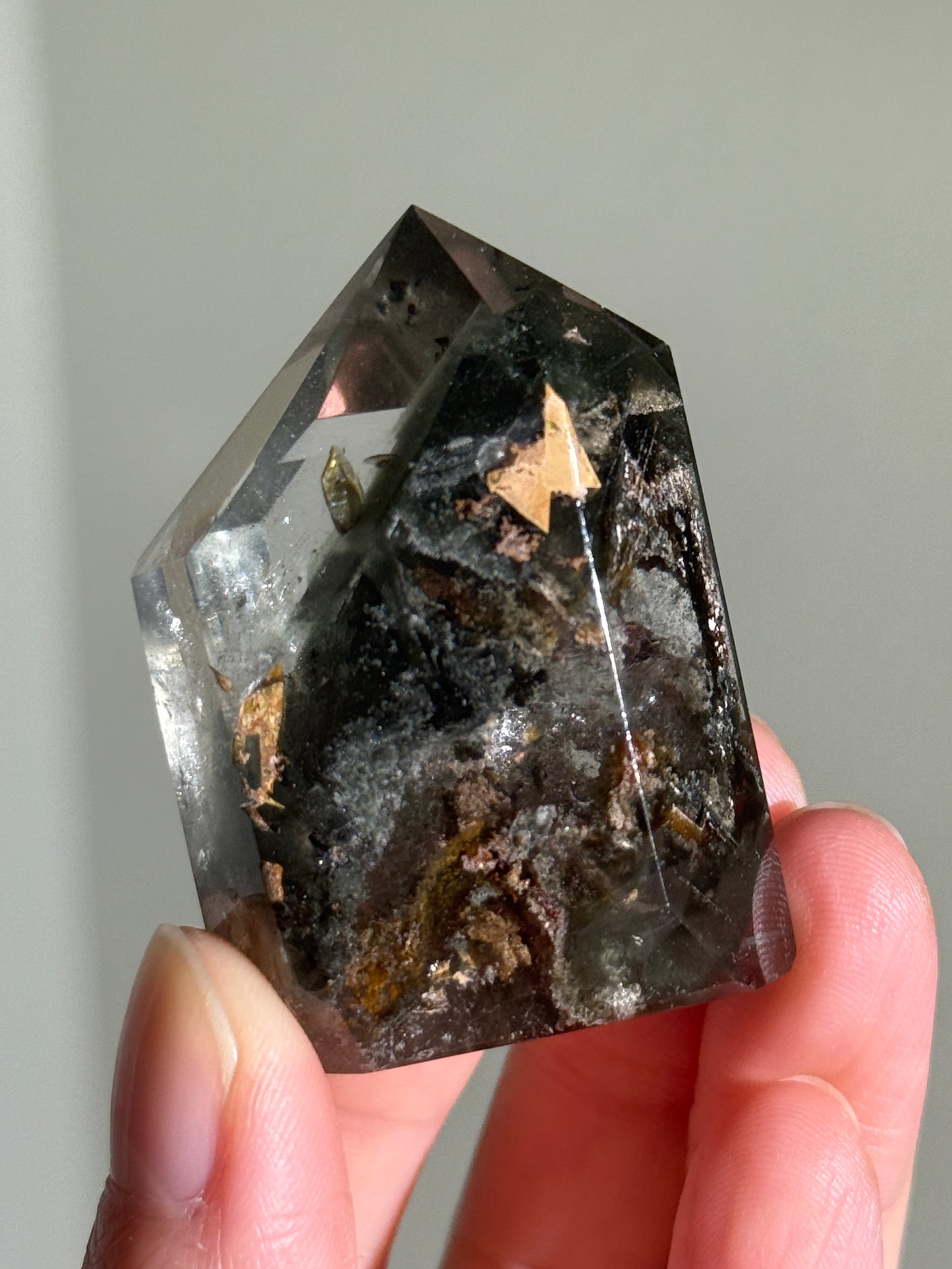 High Quality Water Clear Dark Green Phantom Chlorite Quartz Tower With Epidote, Zambia