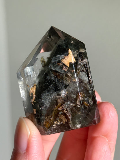 High Quality Water Clear Dark Green Phantom Chlorite Quartz Tower With Epidote, Zambia