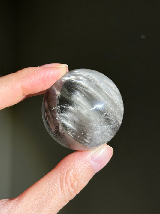 Rare Collector's Grade Gray Amphibole Quartz Sphere, Brazil